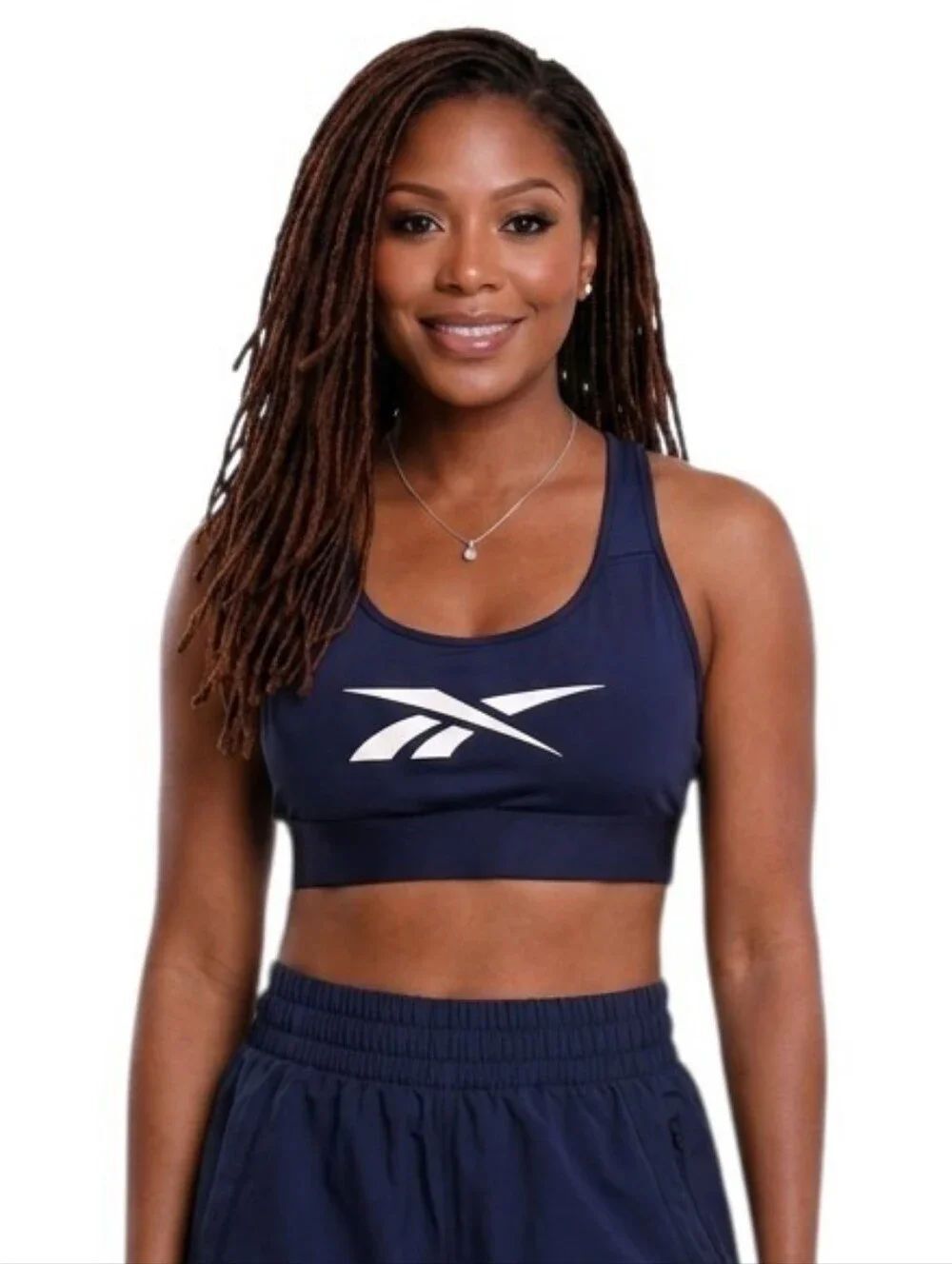 Reebok Lux Vector Navy and White Logo Racerback Sports Bra Size XL